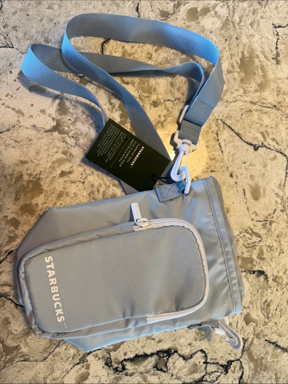 Starbucks Light Blue Sling Crossbody, tumbler tote